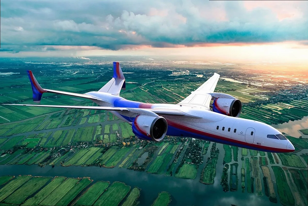 未来的なジェット機のコンセプトデザイン、3DCADスタジオレンダリング、革新的な航空技術